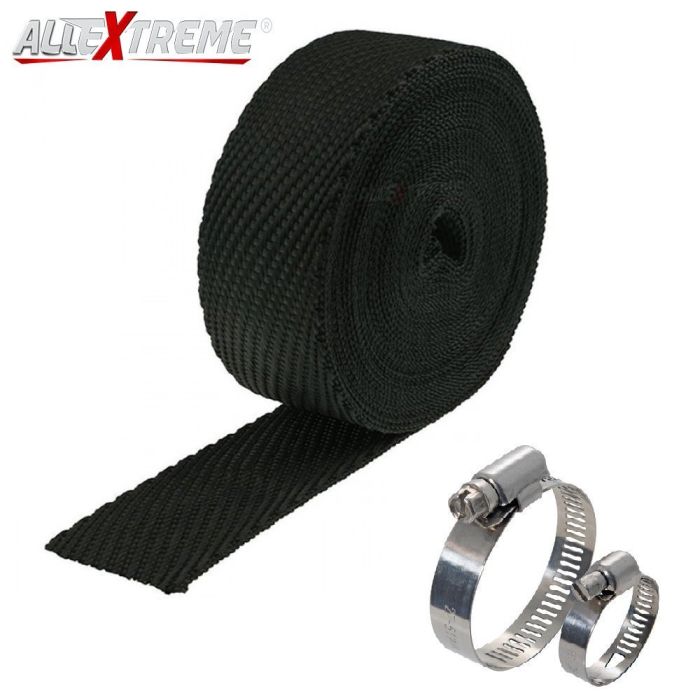 AllExtreme EXSWBB1 Bike Exhaust Universal Silencer Wrap Heat Shield Protector with Clip Compatible for Royal Enfield Classic Electra Standard Bullet (Black, 3 Mtr)