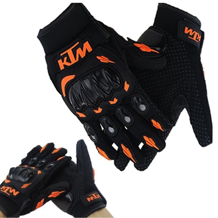 AllExtreme EXKLGO1 Rider Safety Motosports Polyester Motocross Hard Knuckles Riding Gloves with Microfiber Cleaning Towel for Men and Women (Black & Orange,Large)