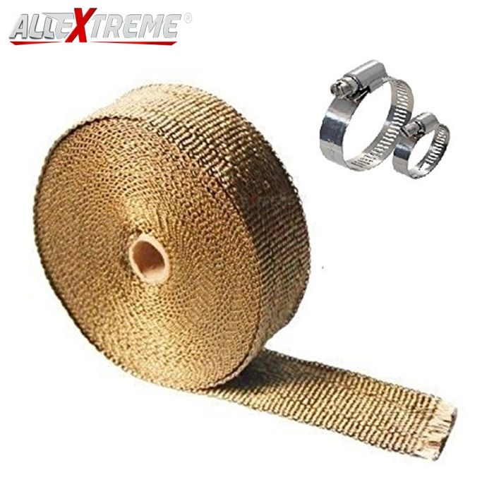 AllExtreme Silencer Wrap with Clamp Bike Exhaust Heat Shield for Bullet Electra Twinspark (3Mtr, Golden)