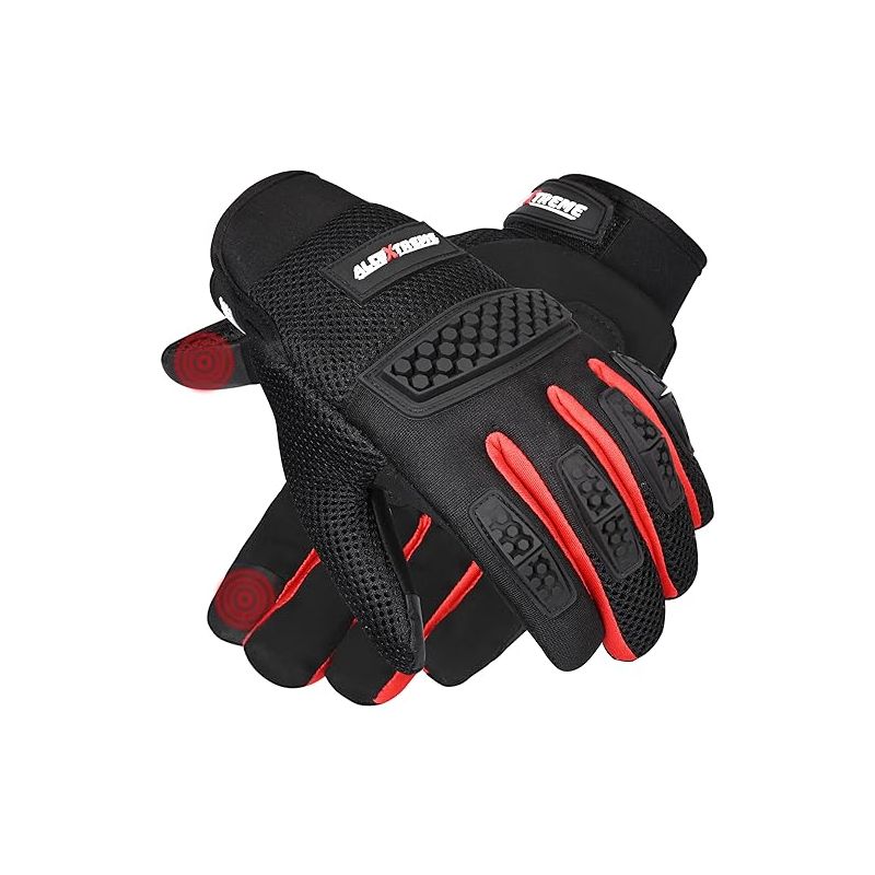 Allextreme Full Finger Bike Riding Gloves with Strong Knuckle Protective Shells Anti-Skid Surface Breathable Mesh Glove for Motorcycle Cycling Climbing Mountaineering Hiking (L, Black Red)