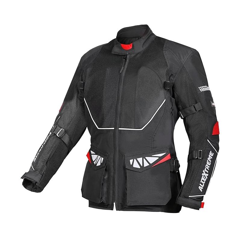 Allextreme RALLY Unisex Motorcycle Riding Jacket Polyester and Mesh Fabric with Back Elbow Shoulder CE Level 2 Certified Armour Chest Protection for Bikers (2XL, Black)