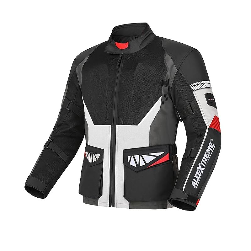 Allextreme RALLY Unisex Motorcycle Riding Jacket Polyester and Mesh Fabric with Back Elbow Shoulder CE Level 2 Certified Armour Chest Protection for Bikers (M, Grey)