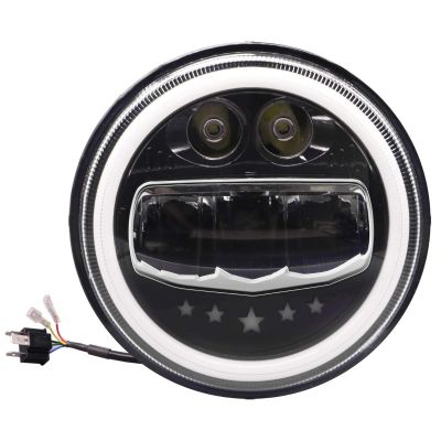 Allextreme EX7WH01 75W Full Ring Round White LED Headlight 7 Inch Hi/Low Beam Angel Eye Lamp Compatible with Bullet/Harley Davidson/Jeep Wrangler (White & Yellow, Pack of 1)