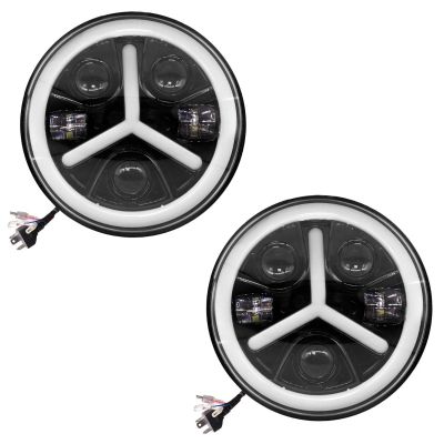Allextreme EX7WYP2 7 Inch Round White LED Headlight with Full Ring Hi/Low Beam White & Yellow Angel Eye Lamp for Bullet, Harley Davidson Jeep Wrangler (75W, Pack of 2)