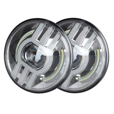 Allextreme EX7IWH2 7 Inch Full Ring Round LED 75W Headlight with High Low Beam Halo Angel Eyes DRL Lamp for Jeep Wrangler Off Road Car and Motorcycle (Pack of 2, Chrome)