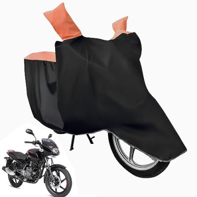Allextreme L-7017 Full Bike Body Cover Water Resistant Dustproof Rustproof UV Protection Cover Compatible for Pulsar above 180cc and Upto Royal Enfield Bullet Size (Black & Orange, Large)