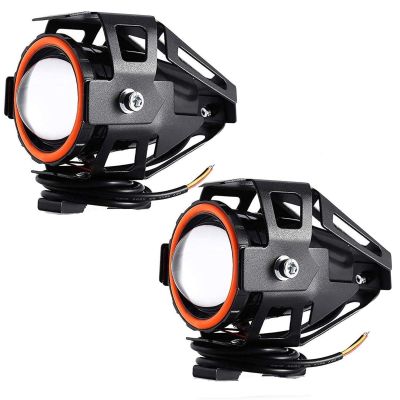 Allextreme U7 Led Fog Light Bike Driving Drl Fog Light Spotlight, High/Low Beam, Flashing-With Red Angel Eyes Light Ring (Pack Of 2),Red