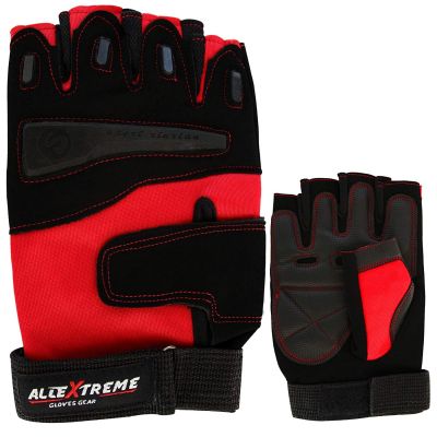 Allextreme EXLGHR1 Multipurpose Unisex Bike Racing Half Finger Gloves Breathable Comfortable Hand Gloves for Gym Biking Sports Cycling and Riding (Large, Red)