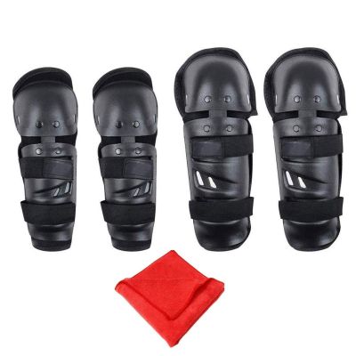 AllExtreme EXKGT4P Breathable Adjustable Knee Shin & Elbow Pads Motorcycle Racing Riding Unisex Knee Guard Armor Protective Gear with Microfiber Towel