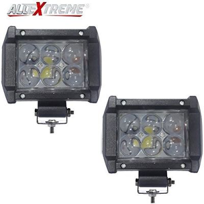 Allextreme EX6OL2P 6 LED Fog Light Bar 4 inch Waterproof High Beam CREE Work Light for Motorcycle Car Truck and Jeep (18W, White Light, 2 PCS)
