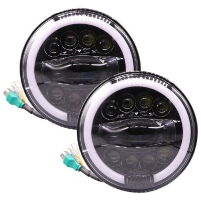 Allextreme EX9TH2P 7 Inch Full Ring Round LED Headlight with Hi/Low Beam Yellow & white Angel Eye Lamp Compatible with Bullet, Harley Davidson Jeep Wrangler (75W, Pack of 2)