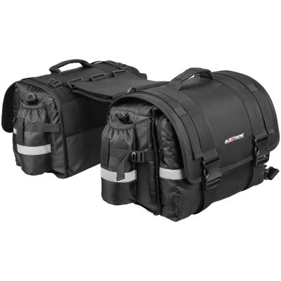 Allextreme 72L Motorcycle Saddle Bag with Rain Cover & Reflective Strips Polyester Multi Compartments Large Storage Capacity Saddlebags for All Sports Street Bikes (Black)