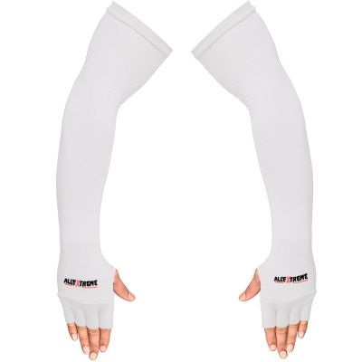 Allextreme Full Arm Sleeves with Thumb for Riders UV Sun Protection Sweat Absorbing Quick Dry Hand Cover for Men & Women Sport Biking Hiking Cycling Running Protective Bike Riding Gear (White, 1 Pair)