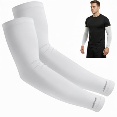 Allextreme Full Arm Sleeves for Riders Sun Protection Sweat Absorbing Quick Dry Cotton Hand Cover for Men & Women Basketball Cricket Biking Hiking Cycling Running Protective Bike Riding Gear (White)