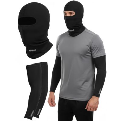 Allextreme Arm Sleeves & Balaclava Set Washable Full Face Mask Combo with UV Dust Protection Hand Cover for Men Women Bike Riding Running Cycling Outdoor Sports (Pack of 2, Black)