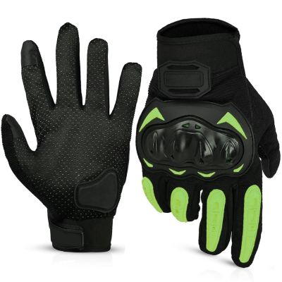 Allextreme Probiker Full Finger Motorcycle Riding Gloves with Hard Knuckle Protective Shells for Motorbike Racing Biking Climbing (L, Green)