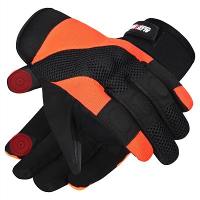 Allextreme Full Finger Bike Riding Gloves for Rider | Breathable Mesh Motorcycle Gloves with Knuckle Guard & Screen Touch Feature | Anti-Skid Grip Riding Gear for Bikers (M, Black & Orange)