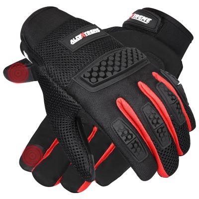 Allextreme Full Finger Bike Riding Gloves with Strong Knuckle Protective Shells Anti-Skid Surface Breathable Mesh Glove for Motorcycle Cycling Climbing Mountaineering Hiking (XXL, Black Red)