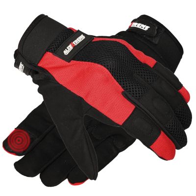 Allextreme Full Finger Bike Riding Gloves for Rider | Breathable Mesh Motorcycle Gloves with Knuckle Guard & Screen Touch Feature | Anti-Skid Grip Comfortable Riding Gear for Bikers (L, Black & Red)