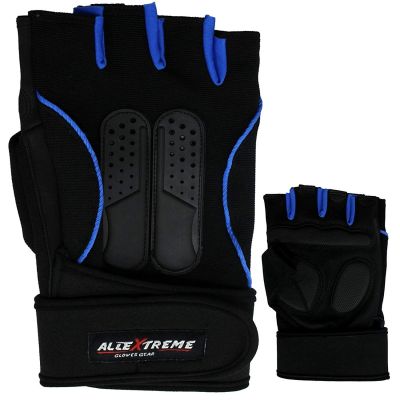 Allextreme ‎AENG001 Multipurpose Gym and Bike Wrist Half Finger Gloves for Fitness Weightlifting Exercise Sport Cycling (Blue_Medium)