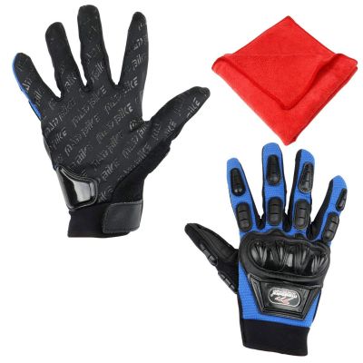 Allextreme EXKRGB1 Microfiber Towel Cleaning Cloth & Hard Rubber Knuckle Nylon Unisex Full Finger Gloves for Bikers & Riders (Black)