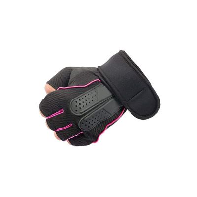 Allextreme EXHG3OL Anti-Slip Half Finger Bike Gloves Breathable Microfiber Leather Shock Absorbing Gloves for Men and Women (Pink, Large)