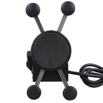 Allextreme EXHSMH1 Universal X-Grip Spider Mobile Holder Adjustable Cell Phone Holder Stand with 360 Degree Rotations and USB Charging Port for Bike Rear View Mirror Cradle (Black)