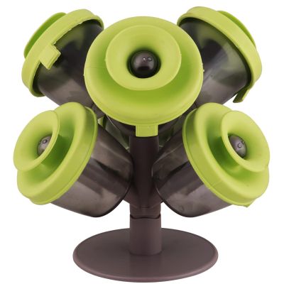 AllExtreme Tree Shaped Box Container with Silicone Lid Pop Up Spice Rack Stand Condiments Organiser Translucent Body 6 Pcs Set (Green)