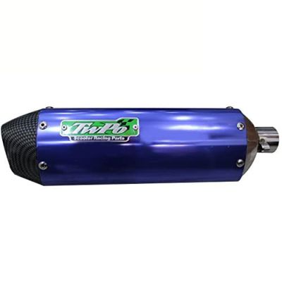 Allextreme EX51SLB 38-51Mm Stainless Steel Triangle Pipe Exhaust Muffler Silencer System with Db Killer Compatible for Modified Scooter (Blue)