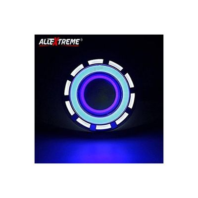 Allextreme EXDRPWB1 High Intensity Led Projector Lamp Stylish Dual Ring COB LED Headlight with Hi/Low Beam and Flasher Function for All Bikes (15W, White & Blue)