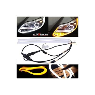 Allextreme 2Pcs 60Cm (24") Car Headlight Led Tube Strip, Flexible Drl Daytime Running Silica Gel Strip Light,(Yellow- White)