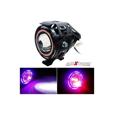 AllExtreme EXU7FRS2 Rainbow Style Hybrid U7 Foglight Waterproof Driving Spotlight with Red Angel Eye for Cars, Bikes, Trucks and Motorcycle (15W, Red & White Light, 2 PCS)