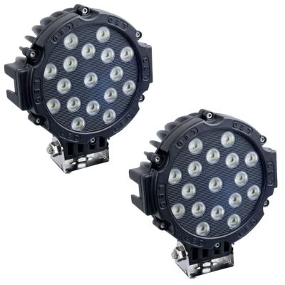 Allextreme EX7M2B2 7 Inch Round Led Fog Light Universal 17 LED Off Road Driving Roof Lamp for Jeep Bikes and Cars (51W, White Light, 2 PCS)