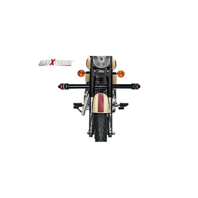 AllExtreme EXWLGB1 Heavy Duty Die Cast Iron Leg Guard Solid Front Bike Safety Crash Bar with White LED Warning Lights Compatible for BS3 and BS4 Model Royal Enfield Bullet 350cc and 500cc