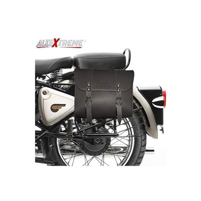 AllExtreme EXLDBSB Motorcycle Backseat Square Saddle Bag Water Resistant Leatherette Front & Rear Seat Bike Tool Kit Storage Organizer Compatible with Royal Enfield Bullet (Dark Brown)