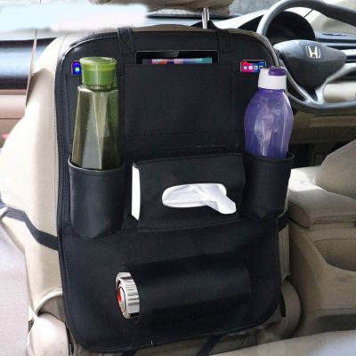 Allextreme EXCOWPB PU Leather Car Auto Seat Back Multi Pocket Organizer Universal Backseat Travel Bag for Tissue Box, Bottle and Document Storage (Black)