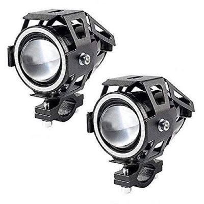 AllExtreme EXU7MB2 U7 Mini CREE LED Fog Light Work Lamp with Hi/Low, Flashing Beam and Blue Angel Eye Ring for Cars and Motorcycles (12W, Blue & White Light, 2 PCS)