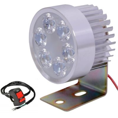Allextreme EX6RFL2 Universal 6 LED Round Fog Auxiliary Light with 7/8 Inch Handlebar Switch and Metal Stand for Bike, Motorcycle and Cars (18W, White Light, 2 PCS)