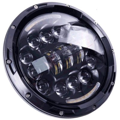Allextreme EX7ILH1 7 Inch Round LED Headlight with DRL White Halo Angle Eyes & Hi/Low Beam Yellow Turn Signal Lamp for Jeep Harley Davidson (75W, 1 PC)