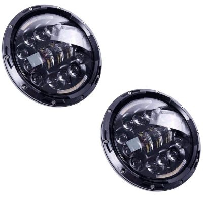 Allextreme EX7ILH1 7 Inch Round LED Headlight with DRL White Halo Angle Eyes & Hi/Low Beam Yellow Turn Signal Lamp for Jeep Harley Davidson (75W, 2 PCS)