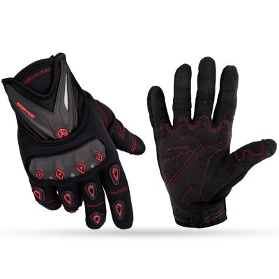 Allextreme EXMC10 Unisex Anti-Slip Polyster Full Finger Gloves with Microfiber Cleaning Towel for Weight Lifting, Riding, Fitness & Outdoor Acivity (Red & Black, XL)