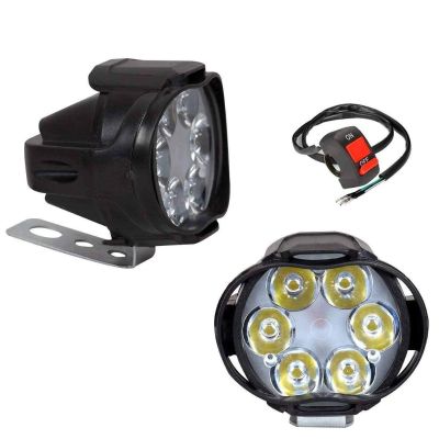 Allextreme EX6FS2P Imported 6 LED Fog Light Waterproof Pod Driving Spot Head Lamp with Handlebar Switch for Bikes & Cars(10W, White Light, 2 PCS, 6 Months Warranty)