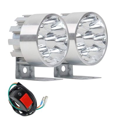 AllExtreme EX9FLS2 9 LED Round Fog Light Heavy Duty Waterproof Silver Body Spot Beam Pod Work Lamp with Handlebar Switch for Motorcycle Jeep SUV Car and Truck (9W, White Light, 2 PCS)