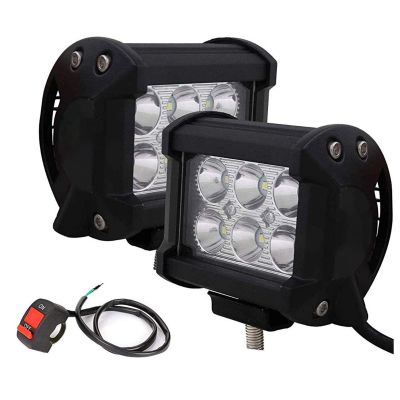 Allextreme Universal 6 LED Fog Light Spot Flood Water Resistant Driving Lamp with Handlebar Switch for Motorcycle Bike Car Off-road ATV SUV (18 W, 2 Pcs)