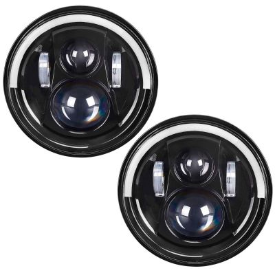 Allextreme 7 Inch Half Ring H4 H13 LED Headlight with DRL, High/Low Beam and Halo Ring Angel Eyes for Motorcycles and Cars (Pack of 2)