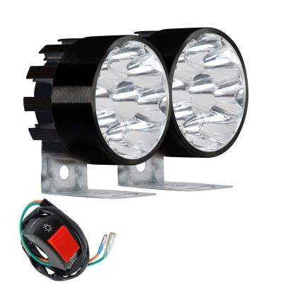 Allextreme 9W Round Fog Light Heavy Duty Waterproof 9 LED Spot Beamlight with Handlebar Switch for Bike Jeep SUV Car and Truck- (White Light, 2 PCS)