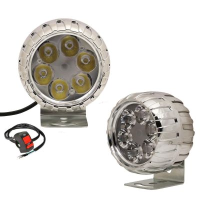 Allextreme EX6FLT2 6 LED Round Fog Light with Switch Spot Beam Driving Lamp Universal for Motorcycle, Car, SUV and Bikes (15W, White Light, 2 PCS)