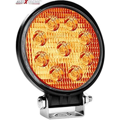 Allextreme EX9RY1P 9 LED Round Fog Light Waterproof Led Work light With Mounting Brackets for Cars and Motorcycle (27W, Yellow, 1Pc)