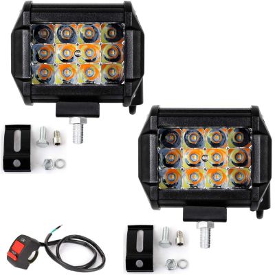 Allextreme EX24W2SP 12 LED CREE Fog Light Waterproof Flood Beam Off Road Driving CREE LED 24W Work Light With On/Off Switch for Motorcycle and Cars (Yellow and White, 2 Pcs)
