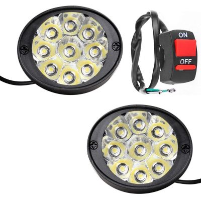 Allextreme EX9LWS2 9 LED Mirror Mount Fog Light Adjustable Angle Spot Beam Waterproof Driving Lamp with Handlebar Switch for Motorcycle Cars and Bike (18W, White Light, 2 Pcs)